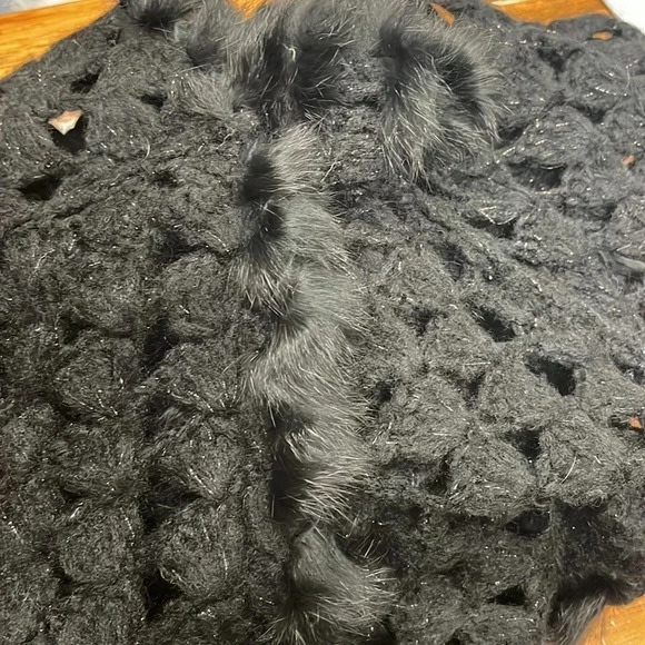 La Cite Rabbit Fur Wool Black Open Short Sleeve Cardigan Size Large - Picture 9 of 11